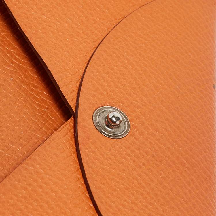 Pre Owned Hermes Orange Epsom Leather Calvi Card Holder