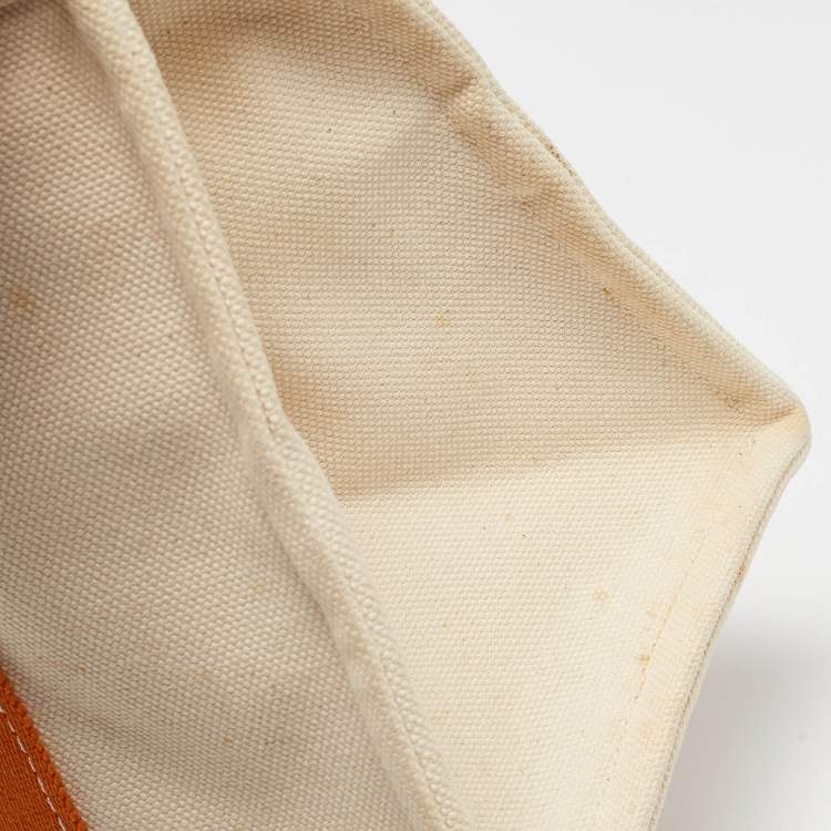 Pre Owned Hermes Cream/Orange Canvas Bora Bora PM Tote   