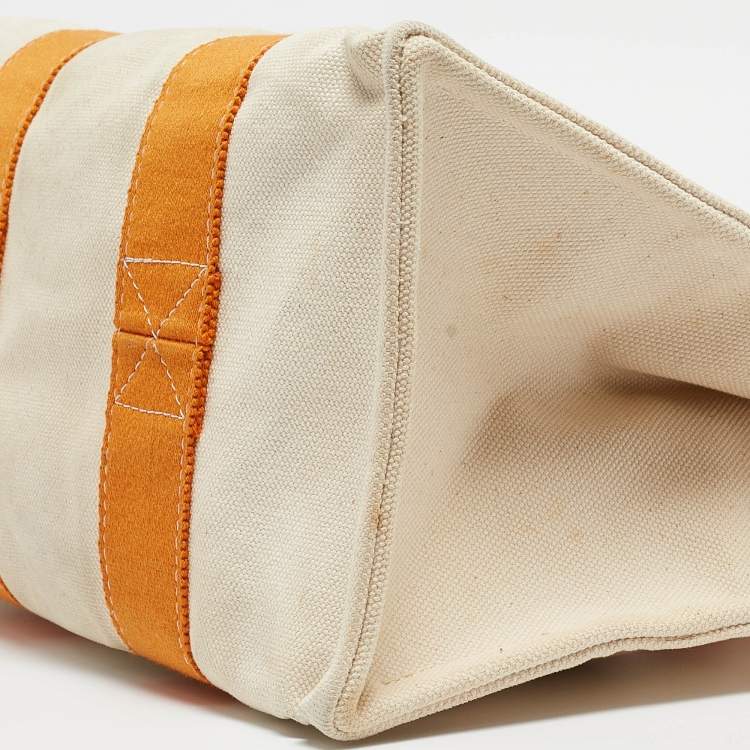 Pre Owned Hermes Cream/Orange Canvas Bora Bora PM Tote   