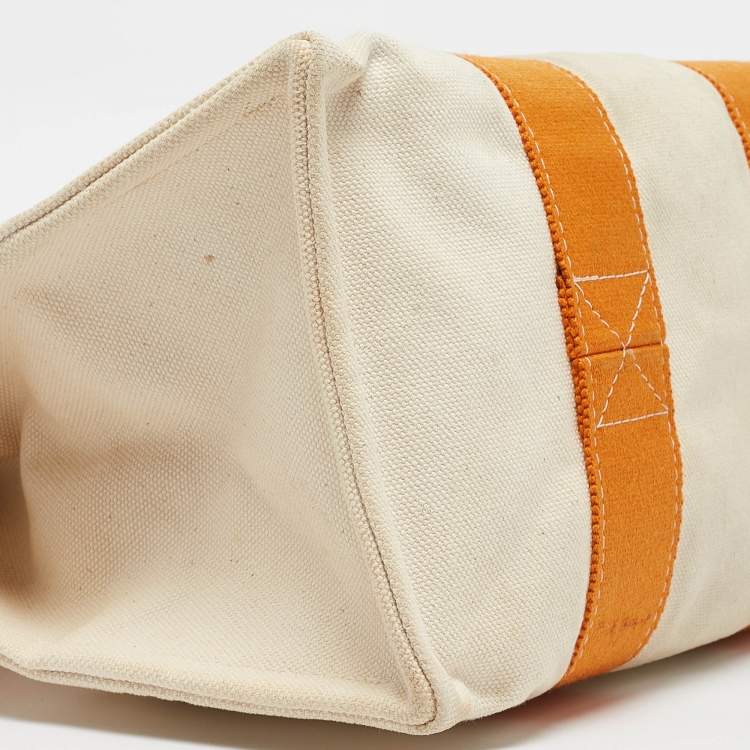 Pre Owned Hermes Cream/Orange Canvas Bora Bora PM Tote   