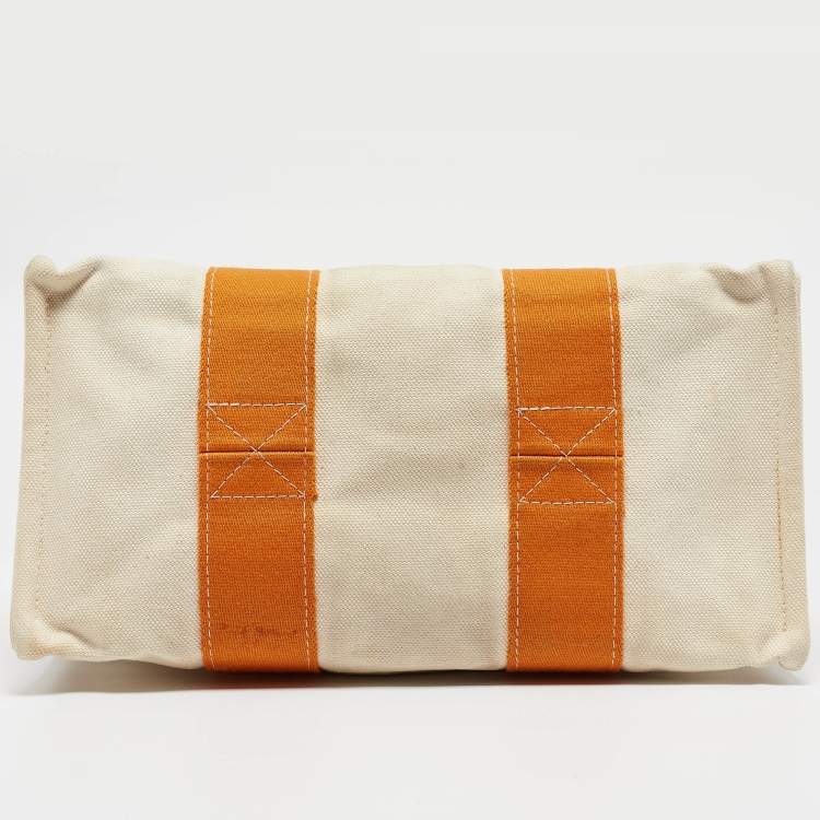 Pre Owned Hermes Cream/Orange Canvas Bora Bora PM Tote   