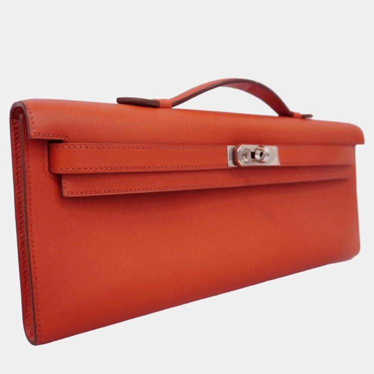 Pre Owned Hermes Sanguine Swift Leather Kelly Cut Clutch Bag