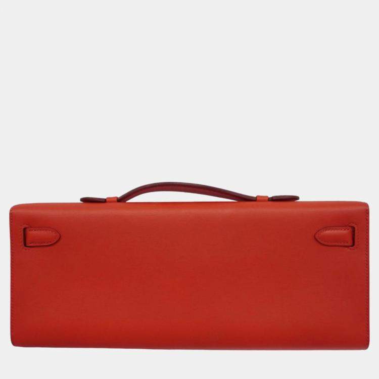 Pre Owned Hermes Sanguine Swift Leather Kelly Cut Clutch Bag