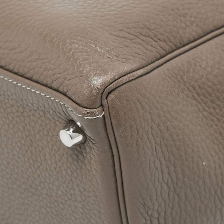 Pre Owned Hermes Etoupe Taurillon Clemence Leather Palladium Finish Kelly Retourne 35 Bag