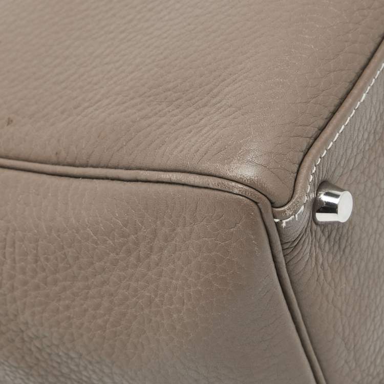 Pre Owned Hermes Etoupe Taurillon Clemence Leather Palladium Finish Kelly Retourne 35 Bag