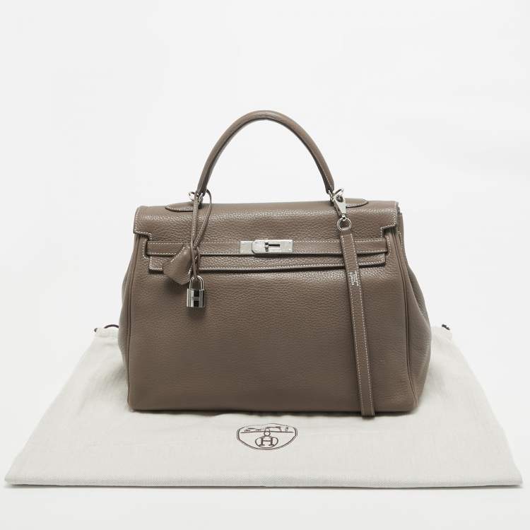 Pre Owned Hermes Etoupe Taurillon Clemence Leather Palladium Finish Kelly Retourne 35 Bag