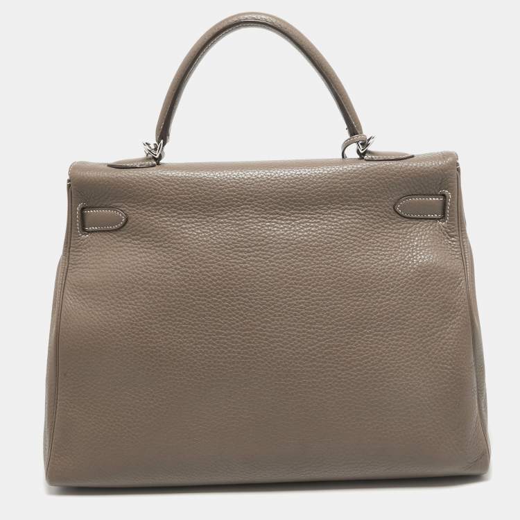 Pre Owned Hermes Etoupe Taurillon Clemence Leather Palladium Finish Kelly Retourne 35 Bag