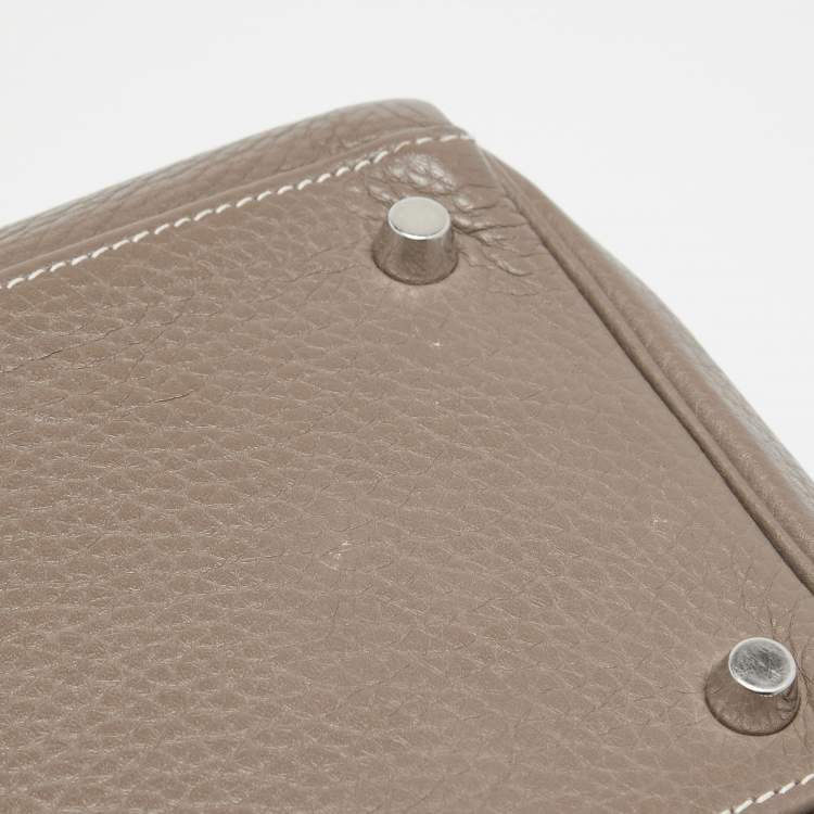 Pre Owned Hermes Etoupe Taurillon Clemence Leather Palladium Finish Kelly Retourne 35 Bag