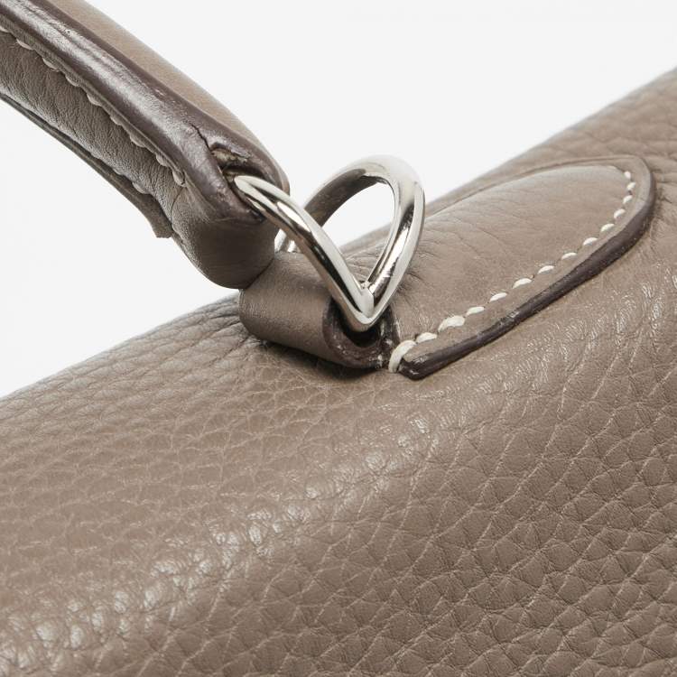 Pre Owned Hermes Etoupe Taurillon Clemence Leather Palladium Finish Kelly Retourne 35 Bag