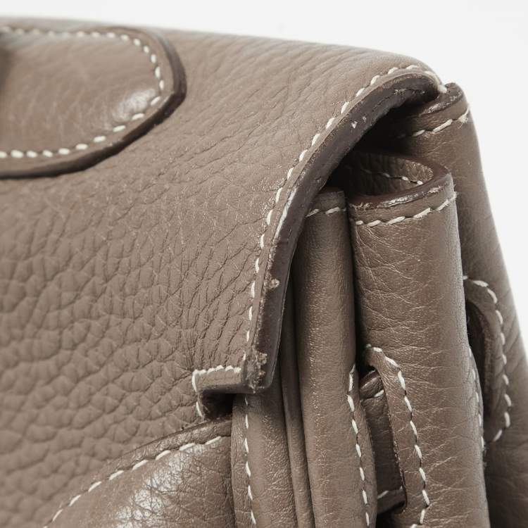 Pre Owned Hermes Etoupe Taurillon Clemence Leather Palladium Finish Kelly Retourne 35 Bag