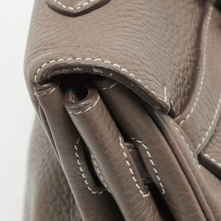 Pre Owned Hermes Etoupe Taurillon Clemence Leather Palladium Finish Kelly Retourne 35 Bag