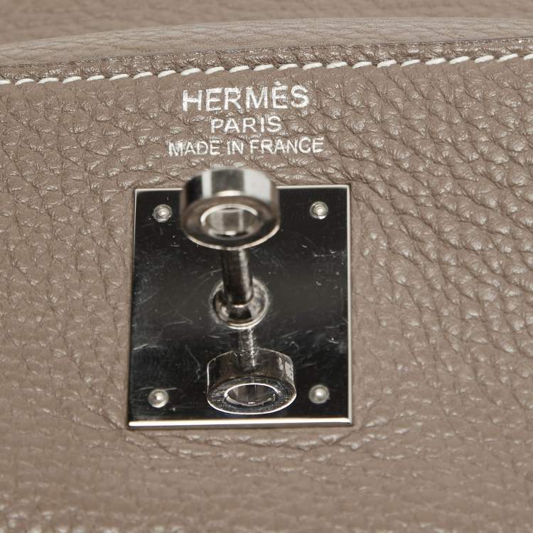 Pre Owned Hermes Etoupe Taurillon Clemence Leather Palladium Finish Kelly Retourne 35 Bag