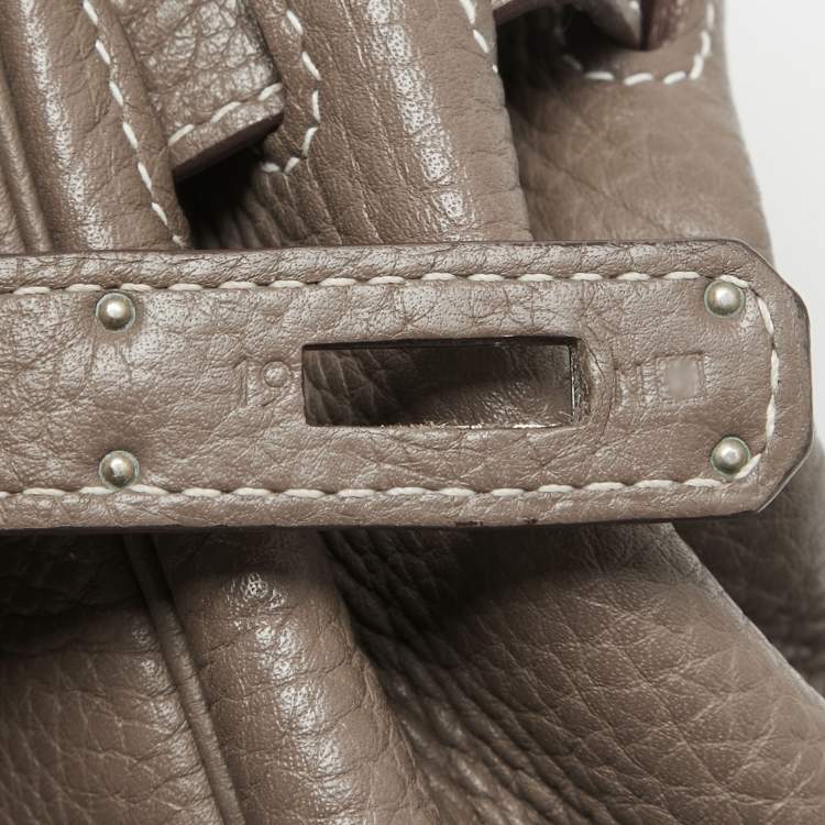 Pre Owned Hermes Etoupe Taurillon Clemence Leather Palladium Finish Kelly Retourne 35 Bag