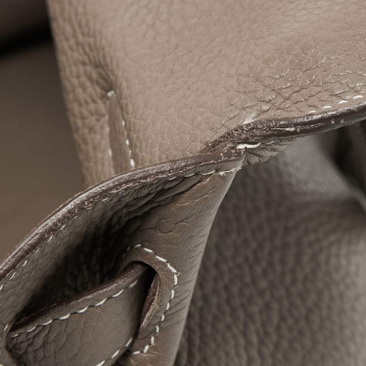 Pre Owned Hermes Etoupe Taurillon Clemence Leather Palladium Finish Kelly Retourne 35 Bag