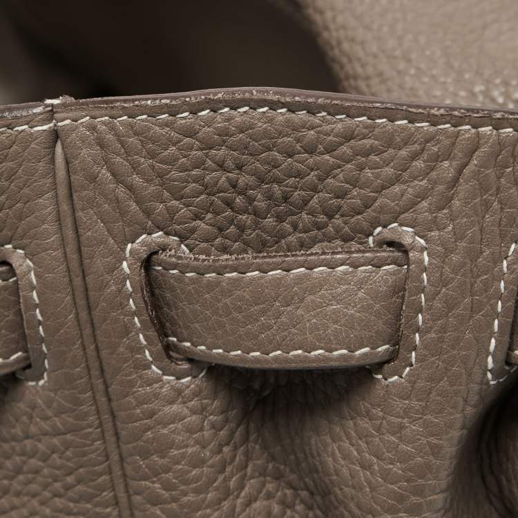 Pre Owned Hermes Etoupe Taurillon Clemence Leather Palladium Finish Kelly Retourne 35 Bag