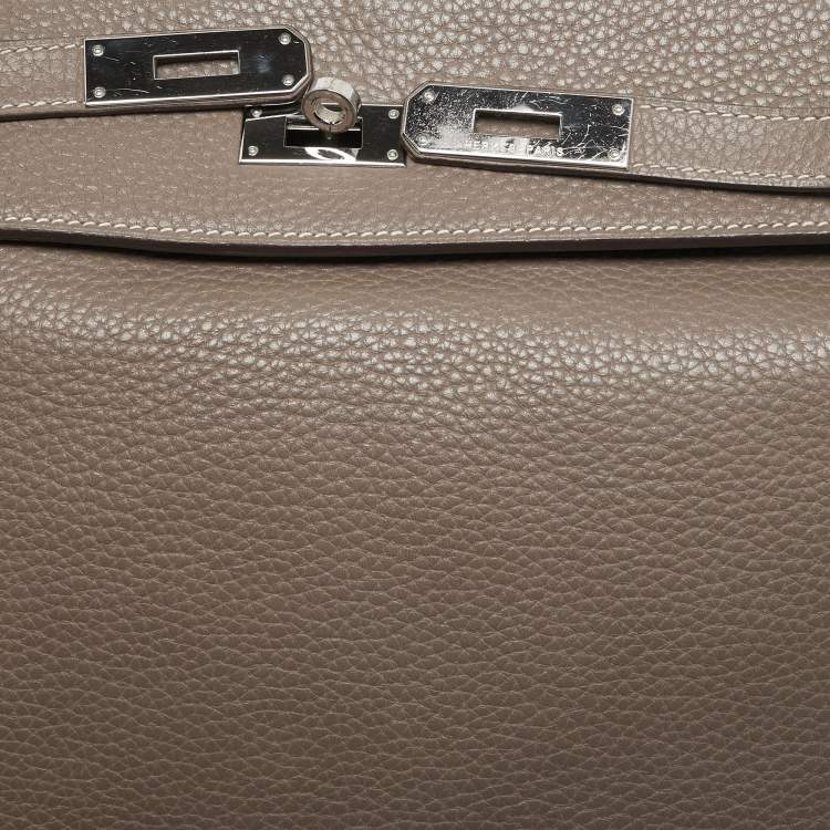 Pre Owned Hermes Etoupe Taurillon Clemence Leather Palladium Finish Kelly Retourne 35 Bag