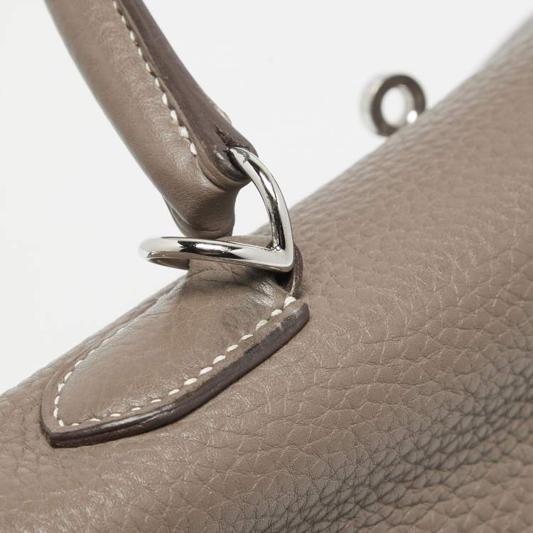 Pre Owned Hermes Etoupe Taurillon Clemence Leather Palladium Finish Kelly Retourne 35 Bag