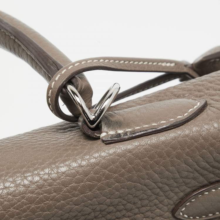 Pre Owned Hermes Etoupe Taurillon Clemence Leather Palladium Finish Kelly Retourne 35 Bag