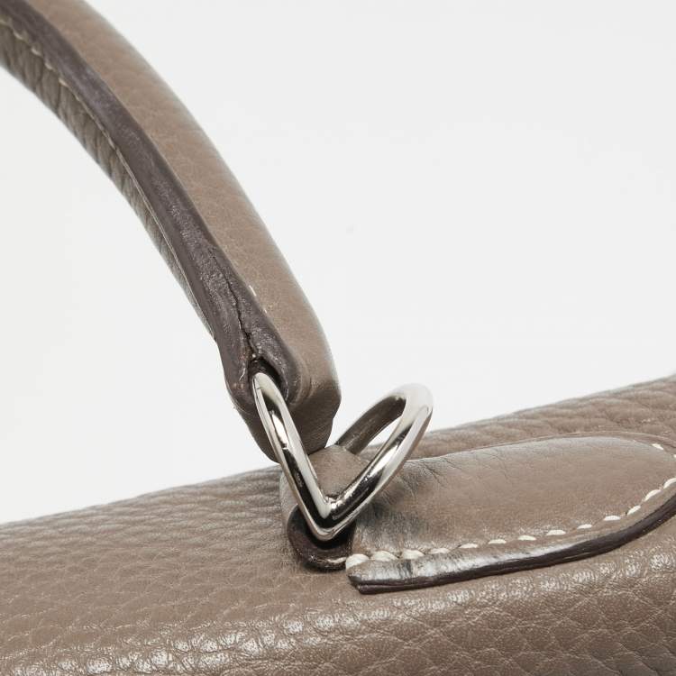 Pre Owned Hermes Etoupe Taurillon Clemence Leather Palladium Finish Kelly Retourne 35 Bag