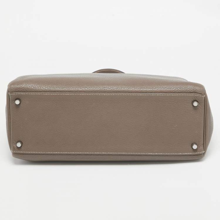 Pre Owned Hermes Etoupe Taurillon Clemence Leather Palladium Finish Kelly Retourne 35 Bag