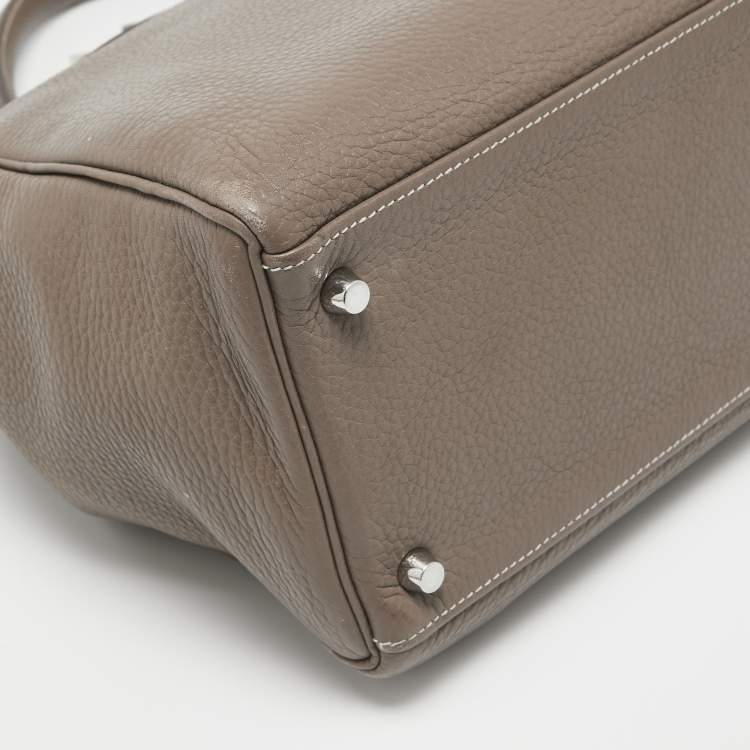 Pre Owned Hermes Etoupe Taurillon Clemence Leather Palladium Finish Kelly Retourne 35 Bag