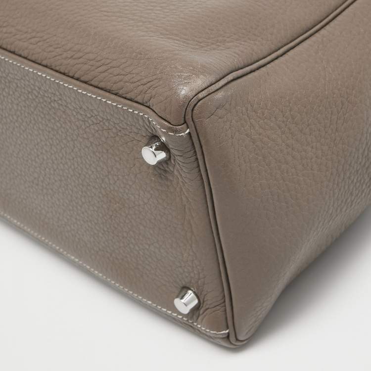 Pre Owned Hermes Etoupe Taurillon Clemence Leather Palladium Finish Kelly Retourne 35 Bag