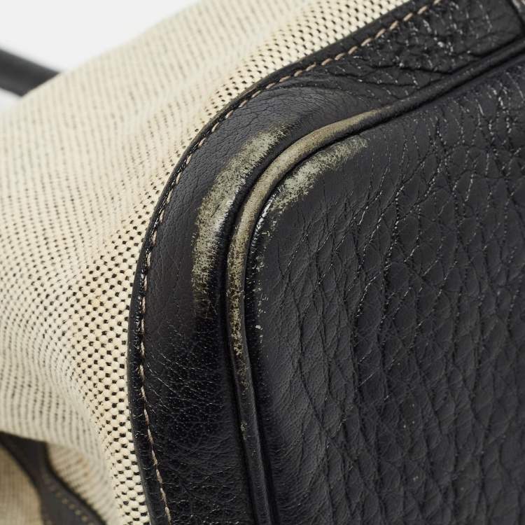 Pre Owned Hermes Beige/Black Toile And Negonda Leather Garden Party 36 Bag