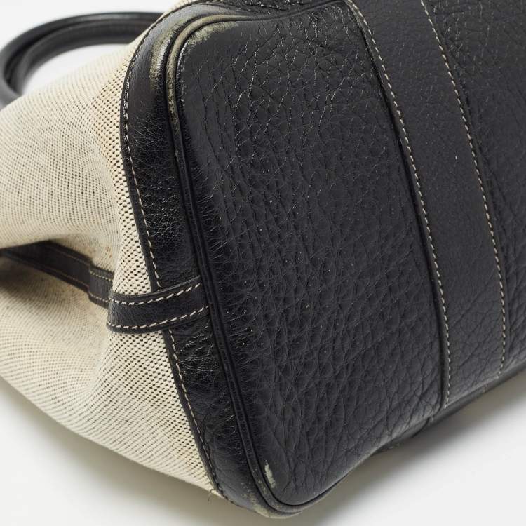 Pre Owned Hermes Beige/Black Toile And Negonda Leather Garden Party 36 Bag