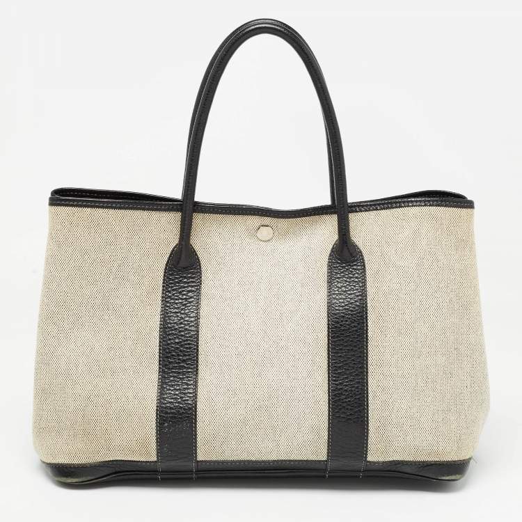 Pre Owned Hermes Beige/Black Toile And Negonda Leather Garden Party 36 Bag
