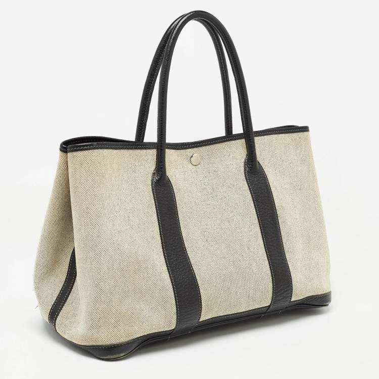 Pre Owned Hermes Beige/Black Toile And Negonda Leather Garden Party 36 Bag
