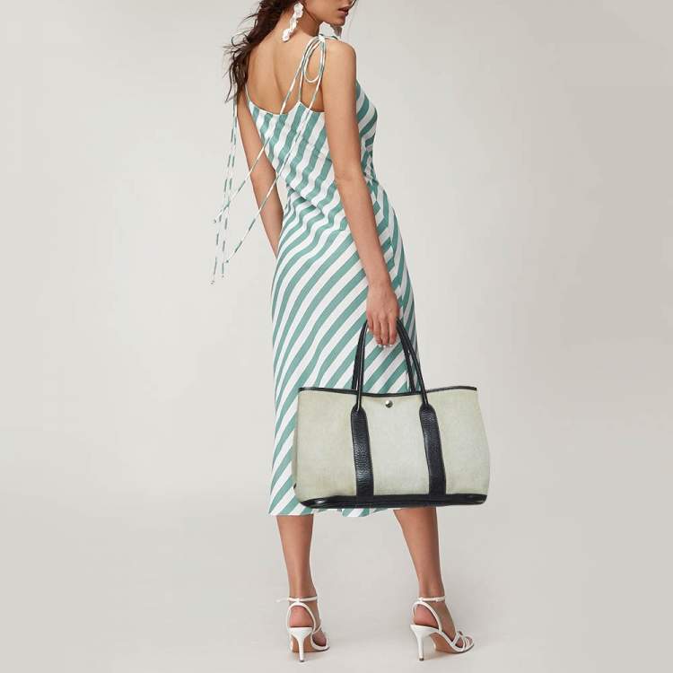 Pre Owned Hermes Beige/Black Toile And Negonda Leather Garden Party 36 Bag