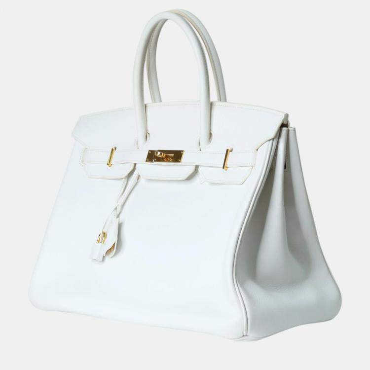 Pre Owned Hermes White Clemence leather Birkin 35 Bag