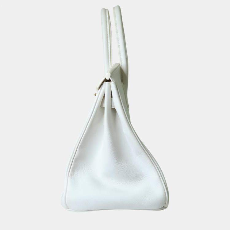 Pre Owned Hermes White Clemence leather Birkin 35 Bag