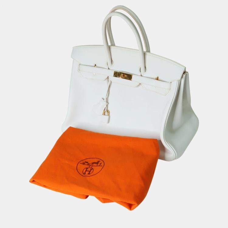Pre Owned Hermes White Clemence leather Birkin 35 Bag