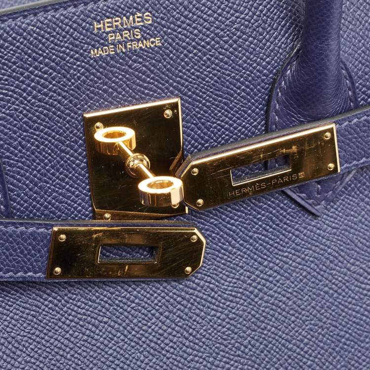 Pre Owned Hermes Blue Saphir Epsom Leather Gold Finish Birkin 35 Bag