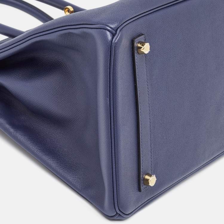Pre Owned Hermes Blue Saphir Epsom Leather Gold Finish Birkin 35 Bag