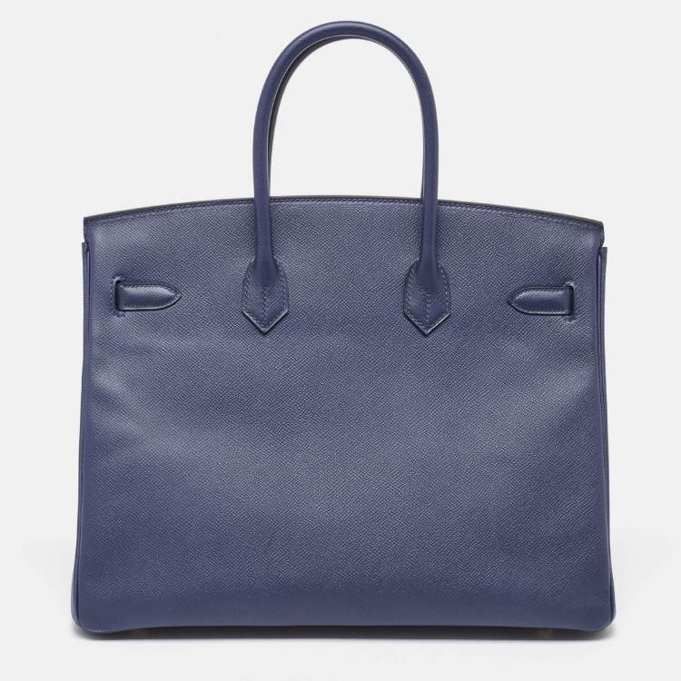 Pre Owned Hermes Blue Saphir Epsom Leather Gold Finish Birkin 35 Bag
