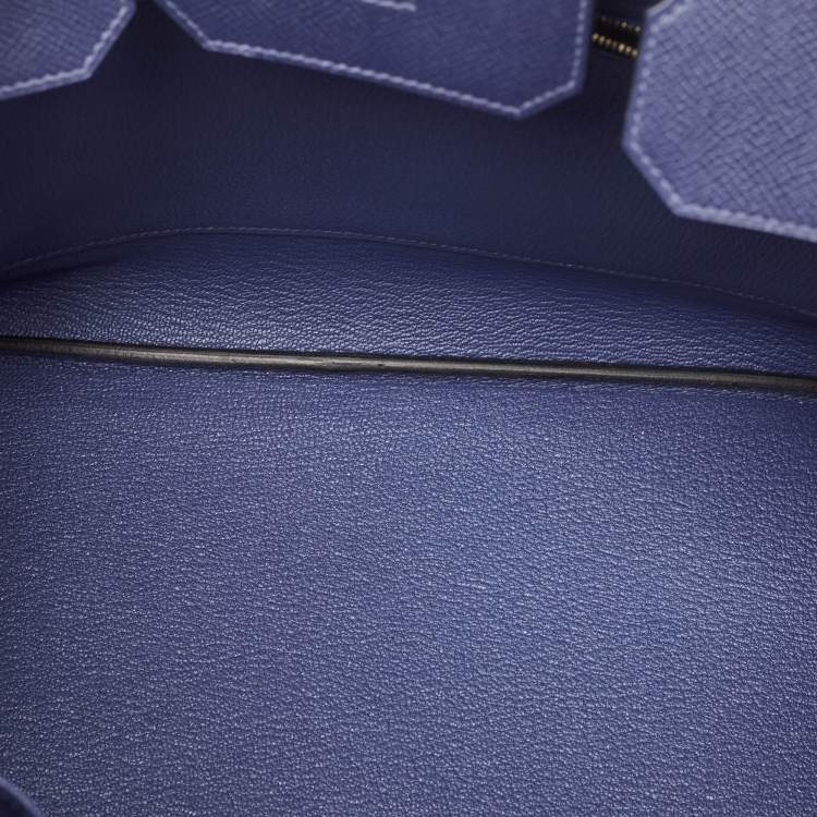 Pre Owned Hermes Blue Saphir Epsom Leather Gold Finish Birkin 35 Bag