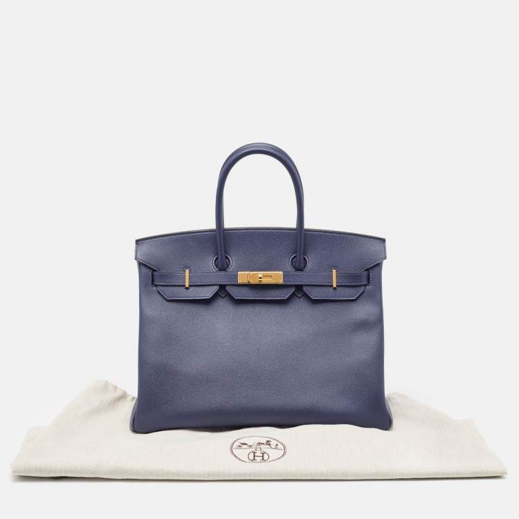 Pre Owned Hermes Blue Saphir Epsom Leather Gold Finish Birkin 35 Bag