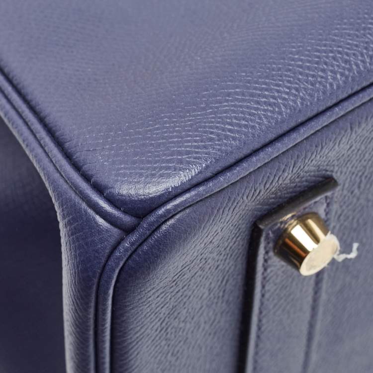 Pre Owned Hermes Blue Saphir Epsom Leather Gold Finish Birkin 35 Bag