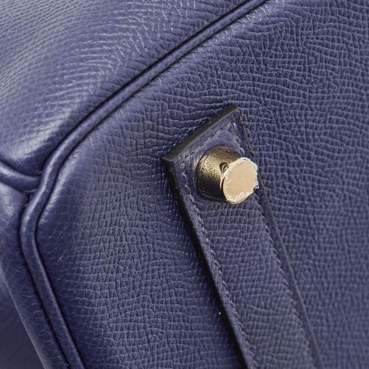 Pre Owned Hermes Blue Saphir Epsom Leather Gold Finish Birkin 35 Bag