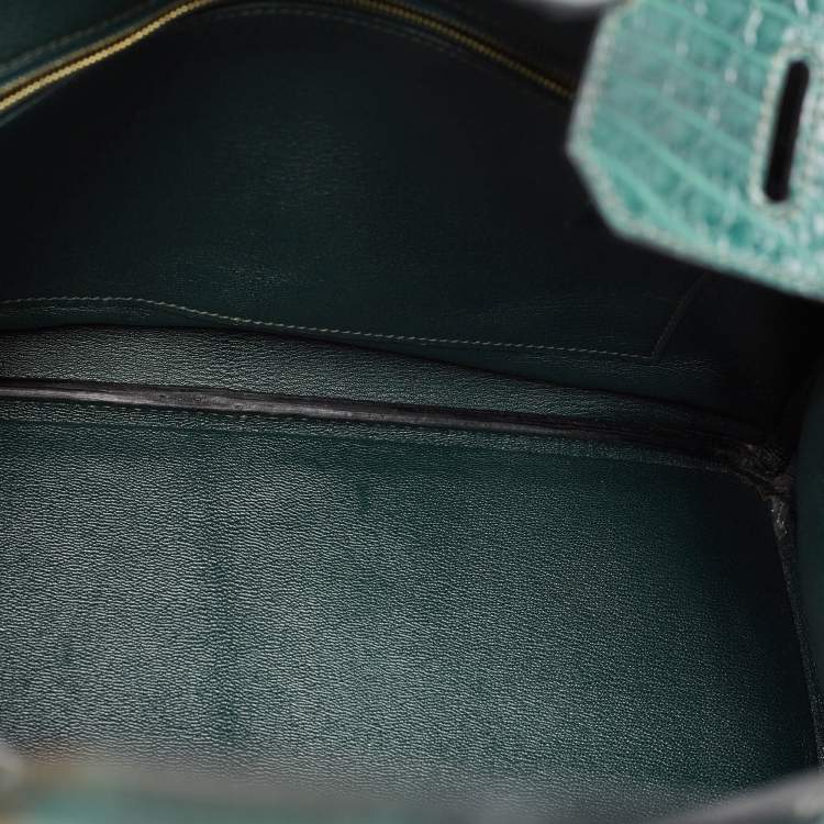 Pre Owned Hermes Vert Fonce Matte Alligator Gold Finish Birkin 35 Bag