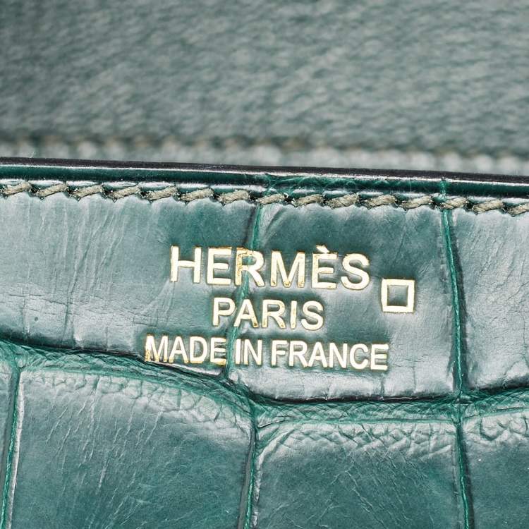 Pre Owned Hermes Vert Fonce Matte Alligator Gold Finish Birkin 35 Bag