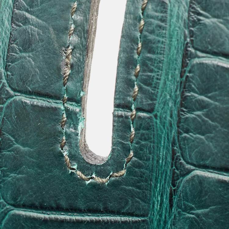 Pre Owned Hermes Vert Fonce Matte Alligator Gold Finish Birkin 35 Bag