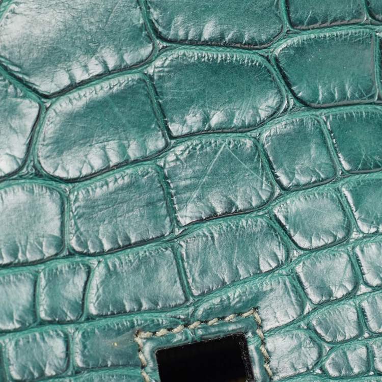 Pre Owned Hermes Vert Fonce Matte Alligator Gold Finish Birkin 35 Bag