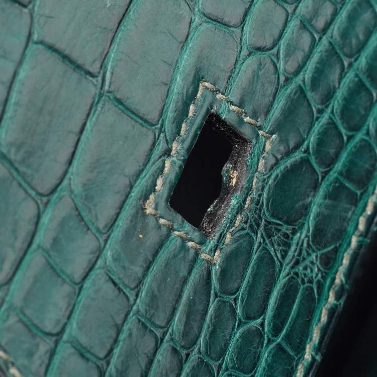 Pre Owned Hermes Vert Fonce Matte Alligator Gold Finish Birkin 35 Bag