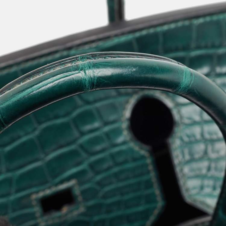 Pre Owned Hermes Vert Fonce Matte Alligator Gold Finish Birkin 35 Bag