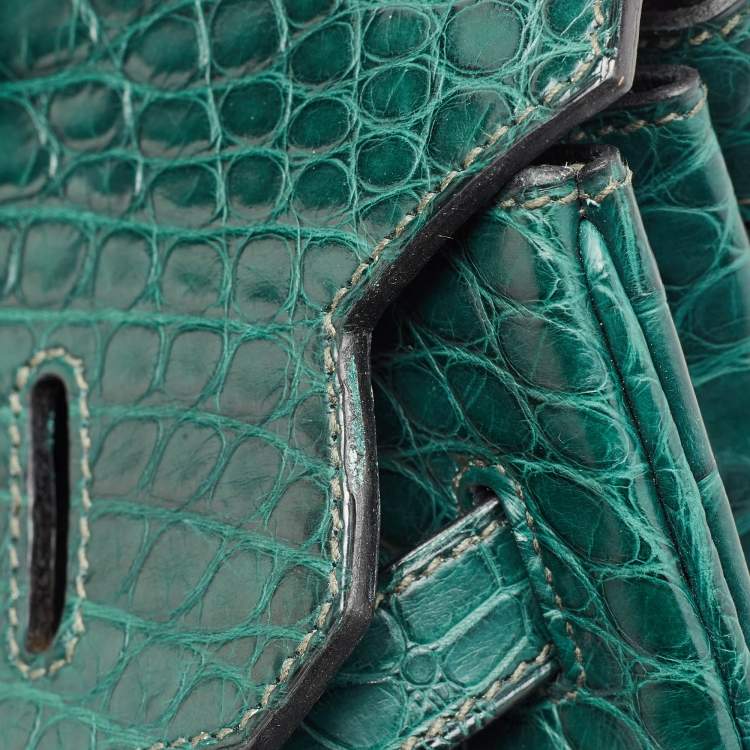 Pre Owned Hermes Vert Fonce Matte Alligator Gold Finish Birkin 35 Bag