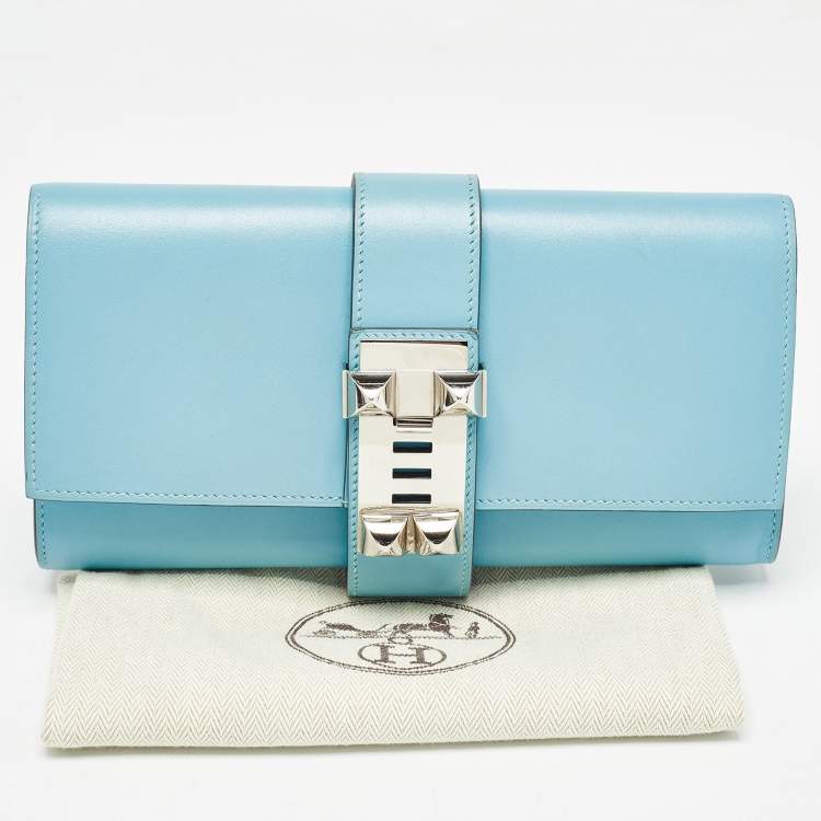 Pre Owned Hermes Celeste Tadelakt Leather Medor Clutch