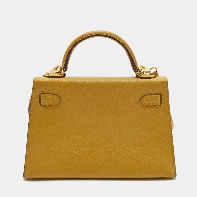 Pre Owned Hermès Jaune Ambre Epsom Leather Gold Finish Mini Kelly II Sellier 20 Bag